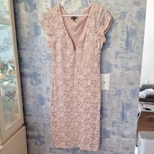 Connected Apparel Blush Lace Midi Dress